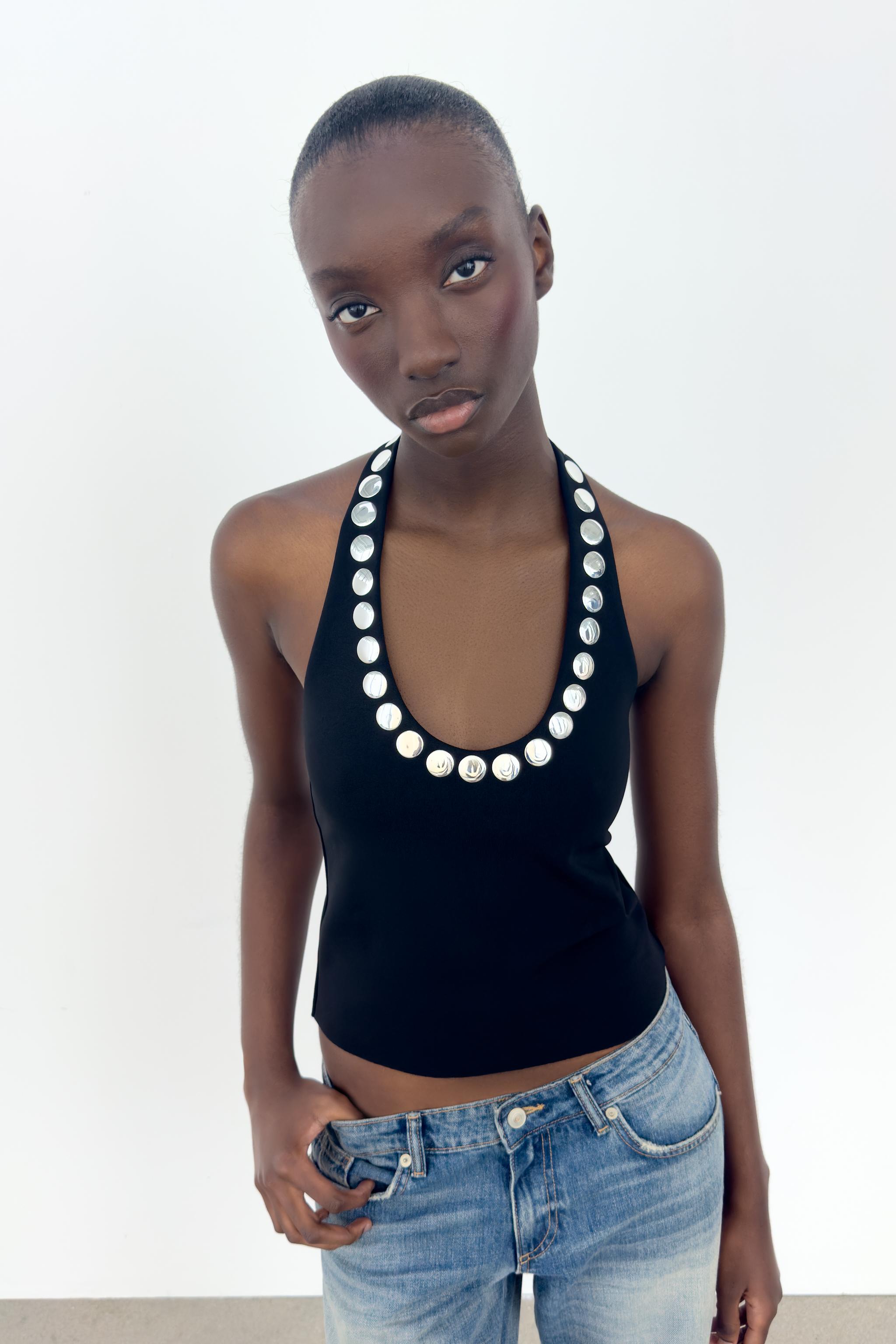 STUDDED HALTER TOP - Black | ZARA Canada