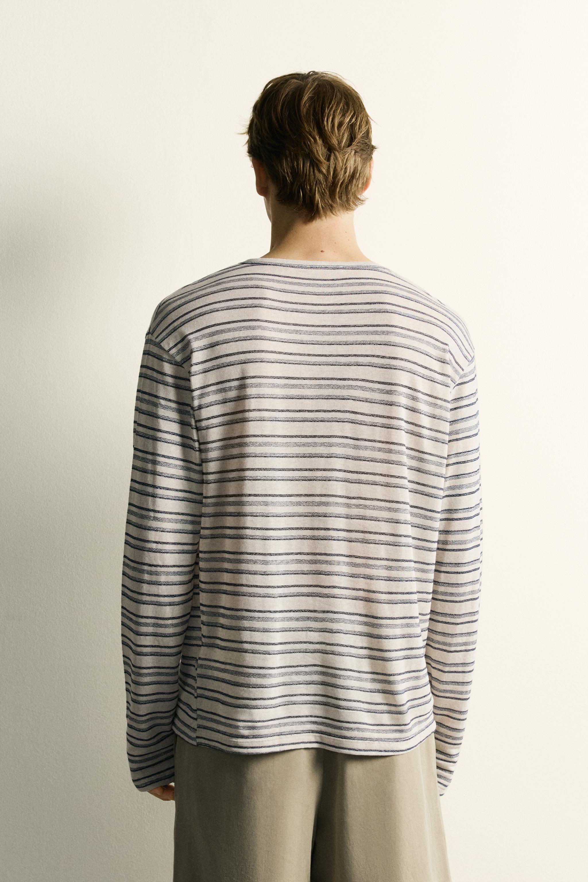 T-SHIRT À RAYURES VISCOSE/LIN
