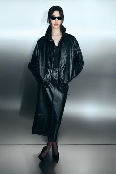 Zara 人造皮中長裙 - 黑色