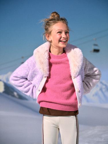 Zara JACQUARD-KUDUMIST SKI-KOLLEKTSIOONI JAKK EEMALDATAVA KUNSTKARUSNAHAST KRAEGA - Light mauve