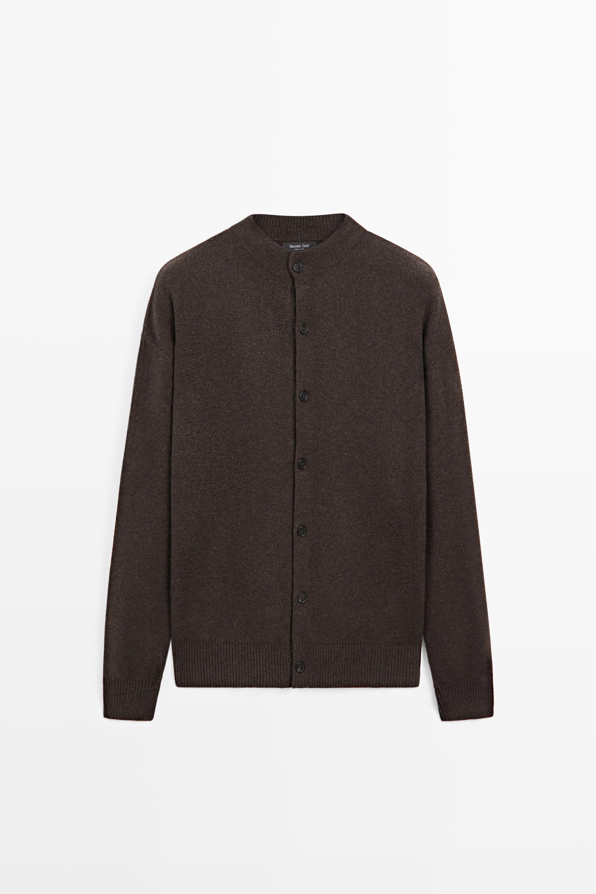 Mock-neck knit cardigan with button detail