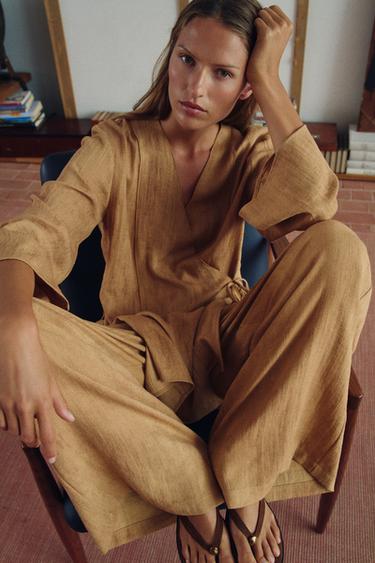 WIDE-LEG TROUSERS WITH DRAWSTRING - Mustard by Zara