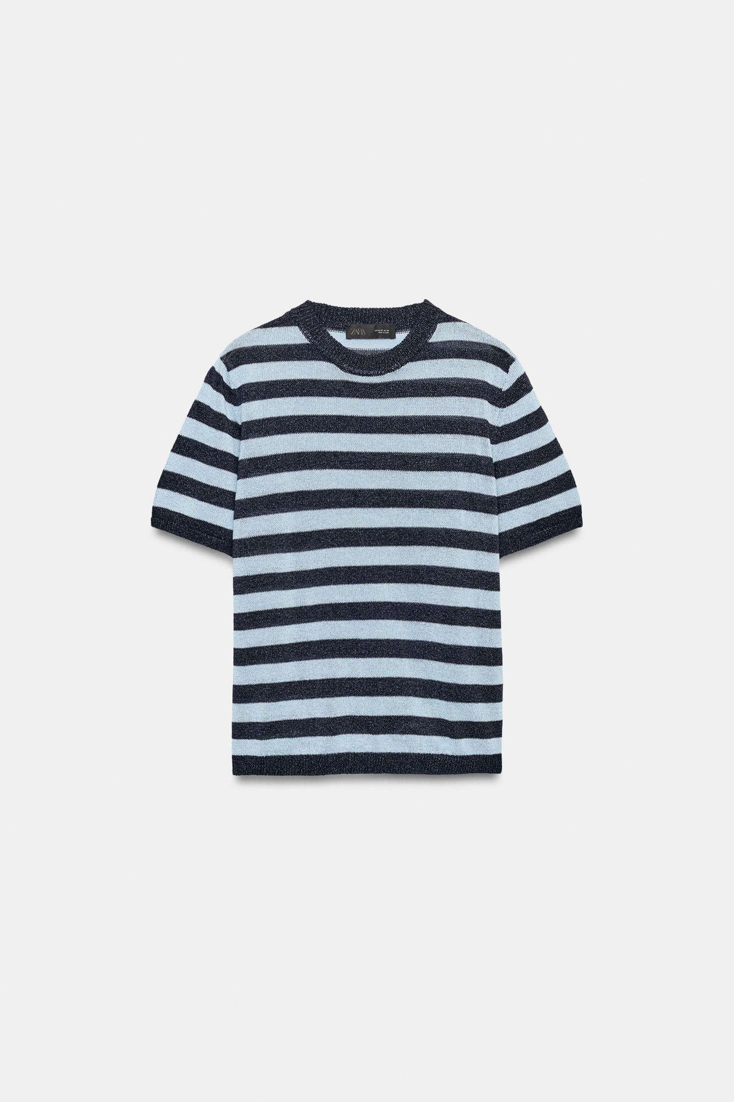 Женский топ Zara Short Sleeve Knit Top, цвет: Синий / Тёмно-синий — фото 6