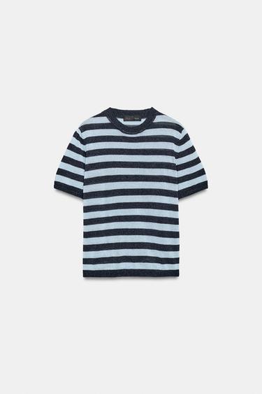 Zara SHORT SLEEVE KNIT TOP - Blue / Navy