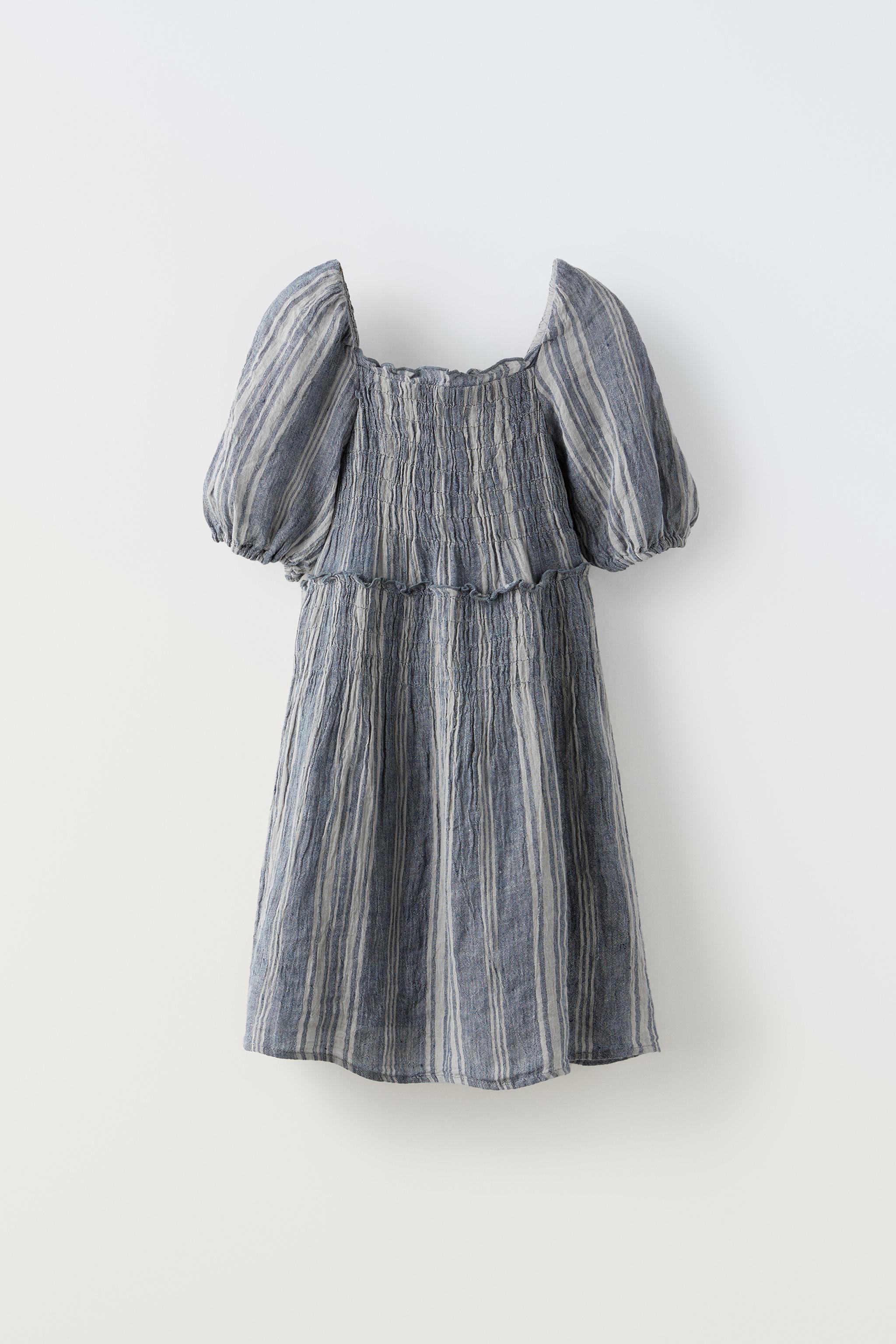 Blue linen dress clearance zara