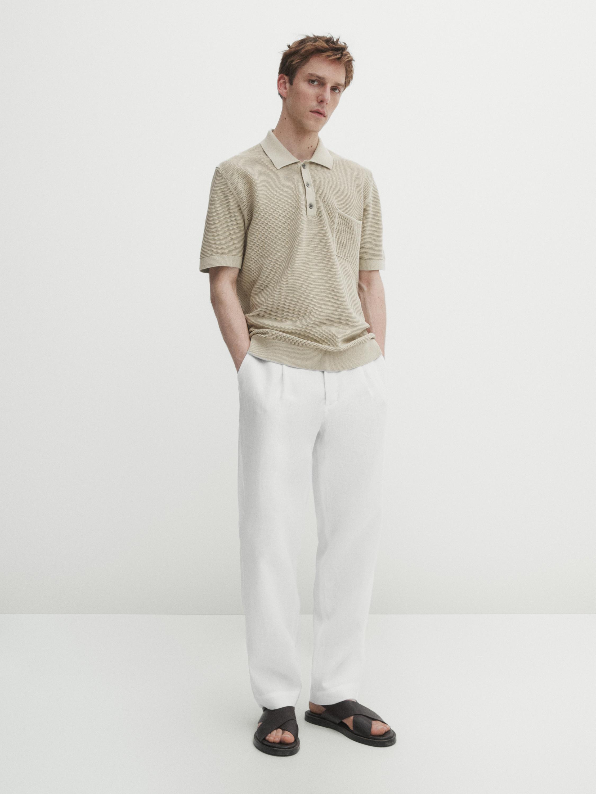 Knit short sleeve polo shirt with chest pocket - Greenish | ZARA 