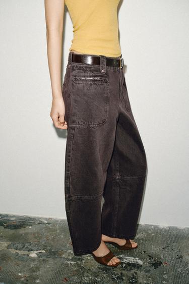 Z1975 MID-WAIST CARGO BARREL JEANS - Brown by Zara - Image 4