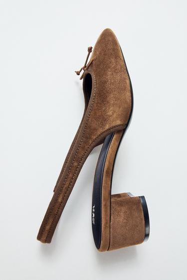 حذاء بكعب وعقب مفتوح من الجلد - بني الخاص بـ Zara