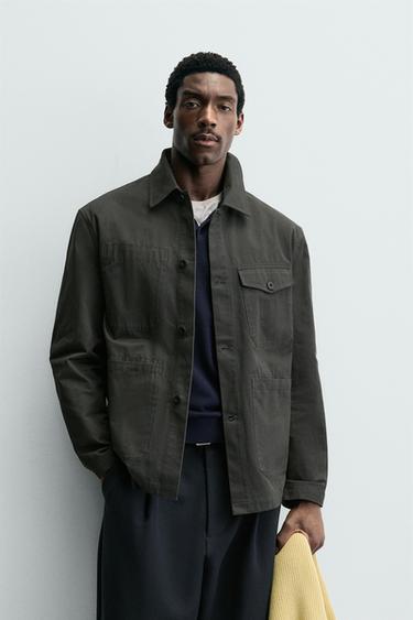 REGULAR FIT OVERSHIRT WITH POCKETS - Green / Blue by Zara