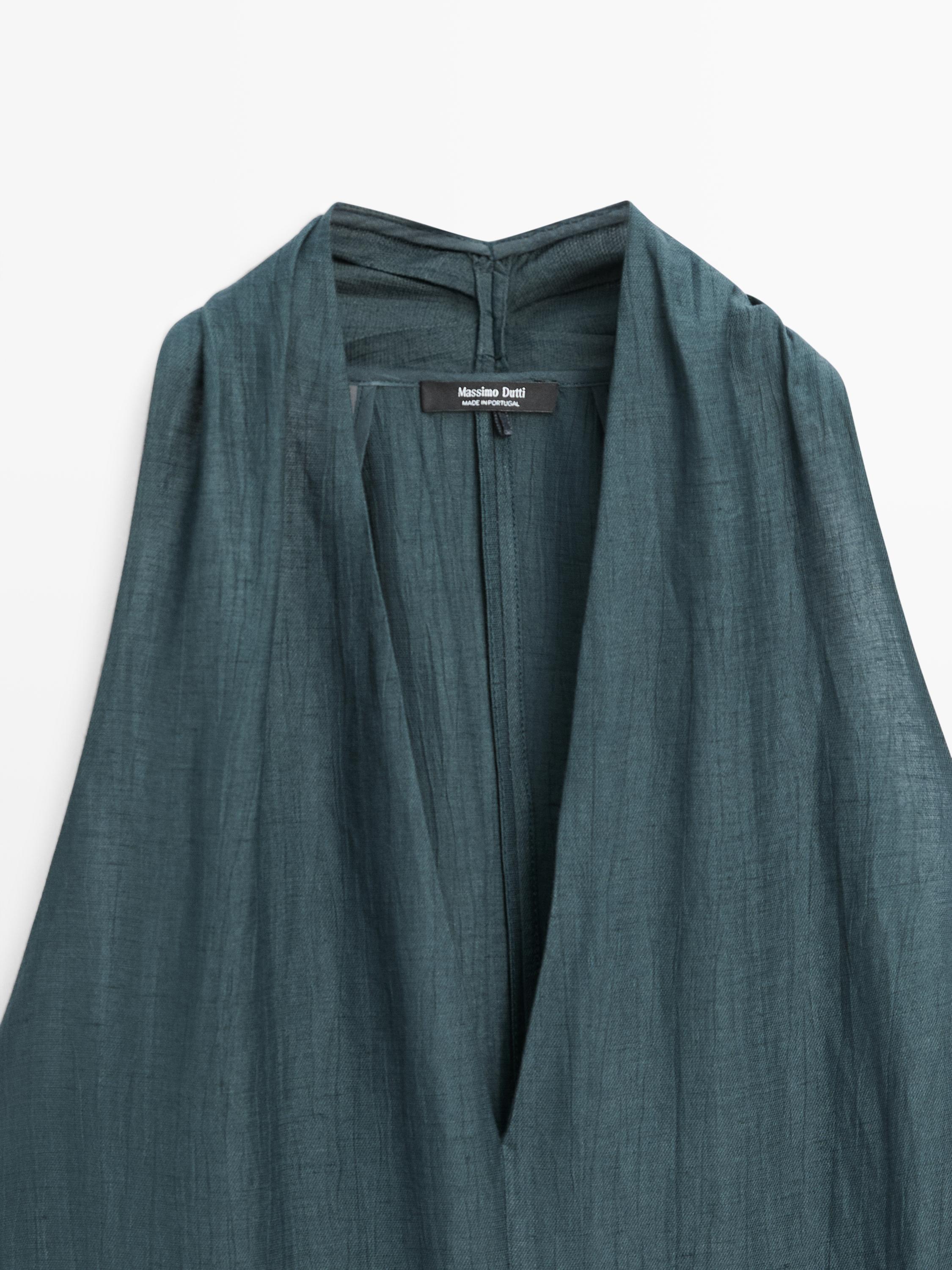 Linen blend midi dress with V-neckline