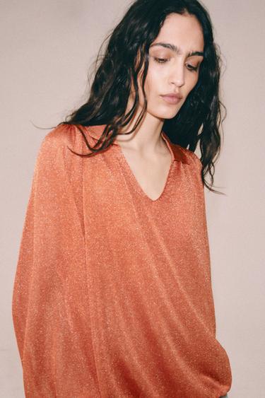 TOP EN MAILLE COL POLO - Orange de Zara - Image 3