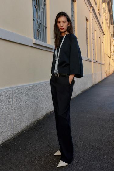 KNIT JUMPER WITH WIDE SLEEVES - Navy blue by Zara - Image 3