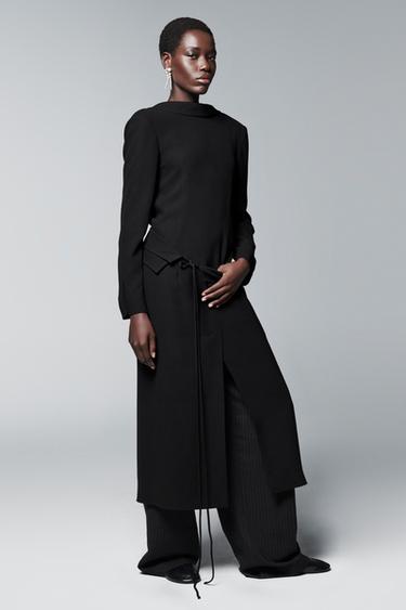 Zara ZW COLLECTION 限量版大衣式腰帶洋裝 - 黑色