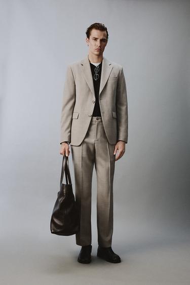 بنطلون بدلة مريح بالصوف - رمادي / بيج الخاص بـ Zara - صورة 0