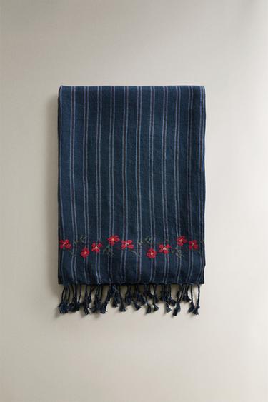 PAREO STRANDLAKEN MET STREPEN EN BLOEMEN - Blauw van Zara