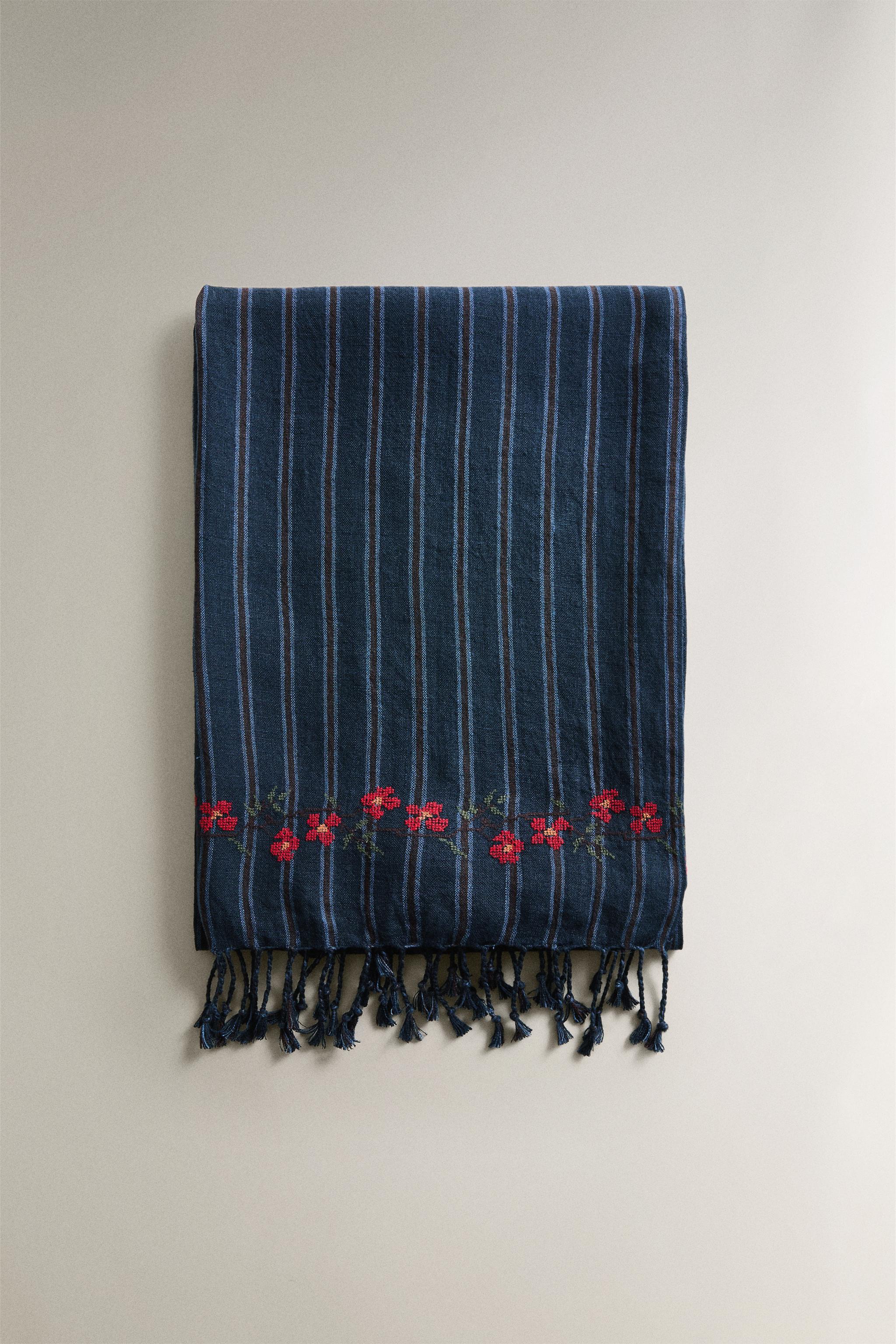 STRIPED AND FLORAL PAREO BEACH TOWEL