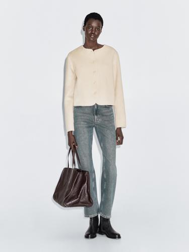 Zara Short wool blend jacket - Ecru - Image 0