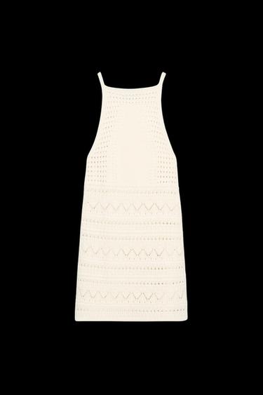 MINIKLEID MIT NECKHOLDER UND HÄKELOPTIK - Cremefarben von Zara