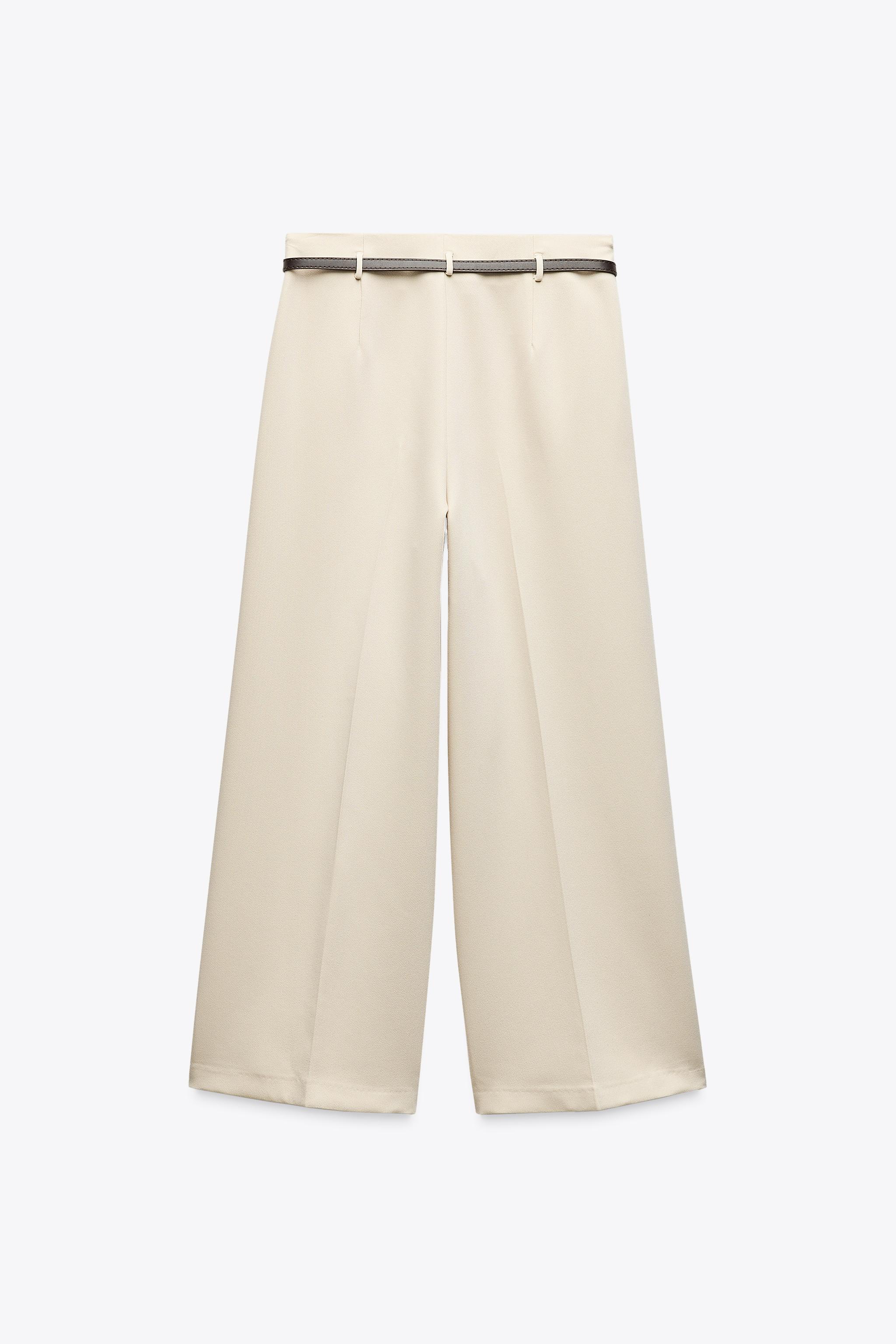 ZW COLLECTION ベルト付きキュロットパンツ - ストーン | ZARA