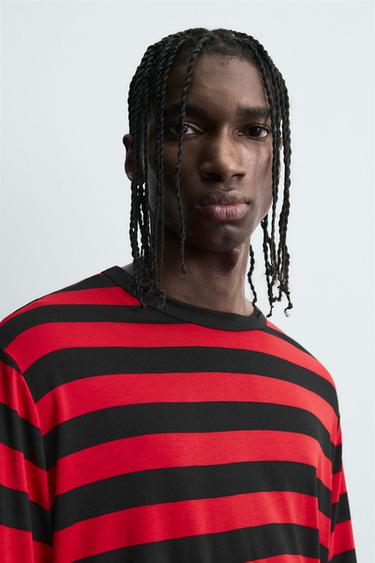 CONTRAST STRIPED T-SHIRT - Red by Zara - Image 4