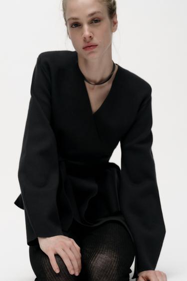 BELTED BLAZER WITH SHOULDER PADS - Black by Zara - Image 2