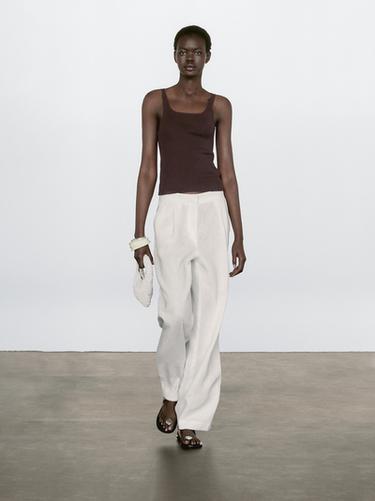 Zara 100% cotton ribbed knit top - white - Image 0