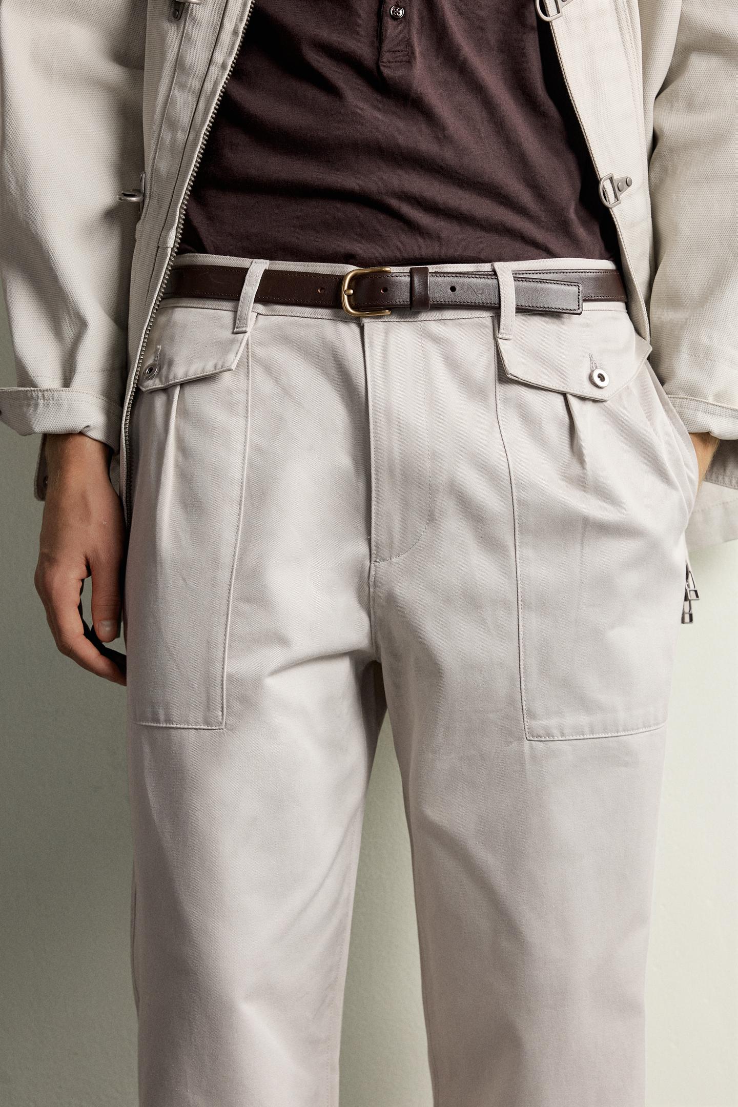 Мужские брюки Zara Straight Relaxed Fit Pocket, цвет: Серо-бежевый — фото 5
