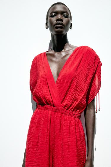 WIDE-LEG V-NECK JUMPSUIT - Red by Zara - Image 1