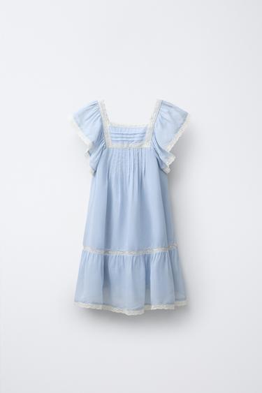Zara LACE TRIM DRESS - Blue gray