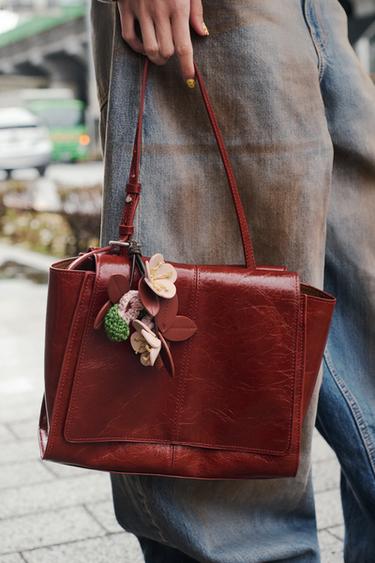 レザーダブルポケットミニトートバッグチェリーレッドZaraのレザーダブルポケットミニトートバッグ - チェリーレッド 