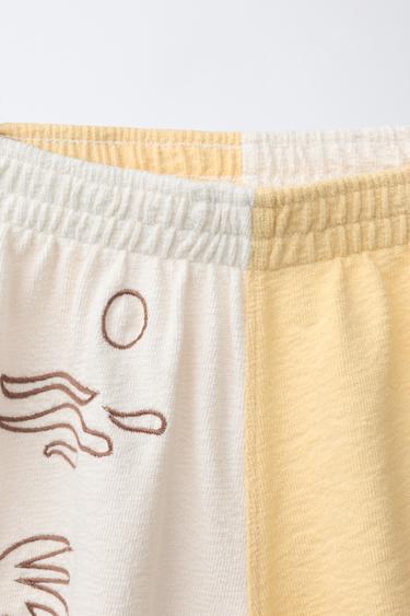 EMBROIDERED COLOUR BLOCK TERRY BERMUDA SHORTS - Yellow by Zara - Image 2