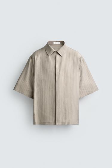 Zara 休閒版飄逸襯衫 - 灰色 / 棕黃色