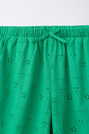 WIDE-LEG SCHIFFLI TROUSERS - Green by Zara - Image 2
