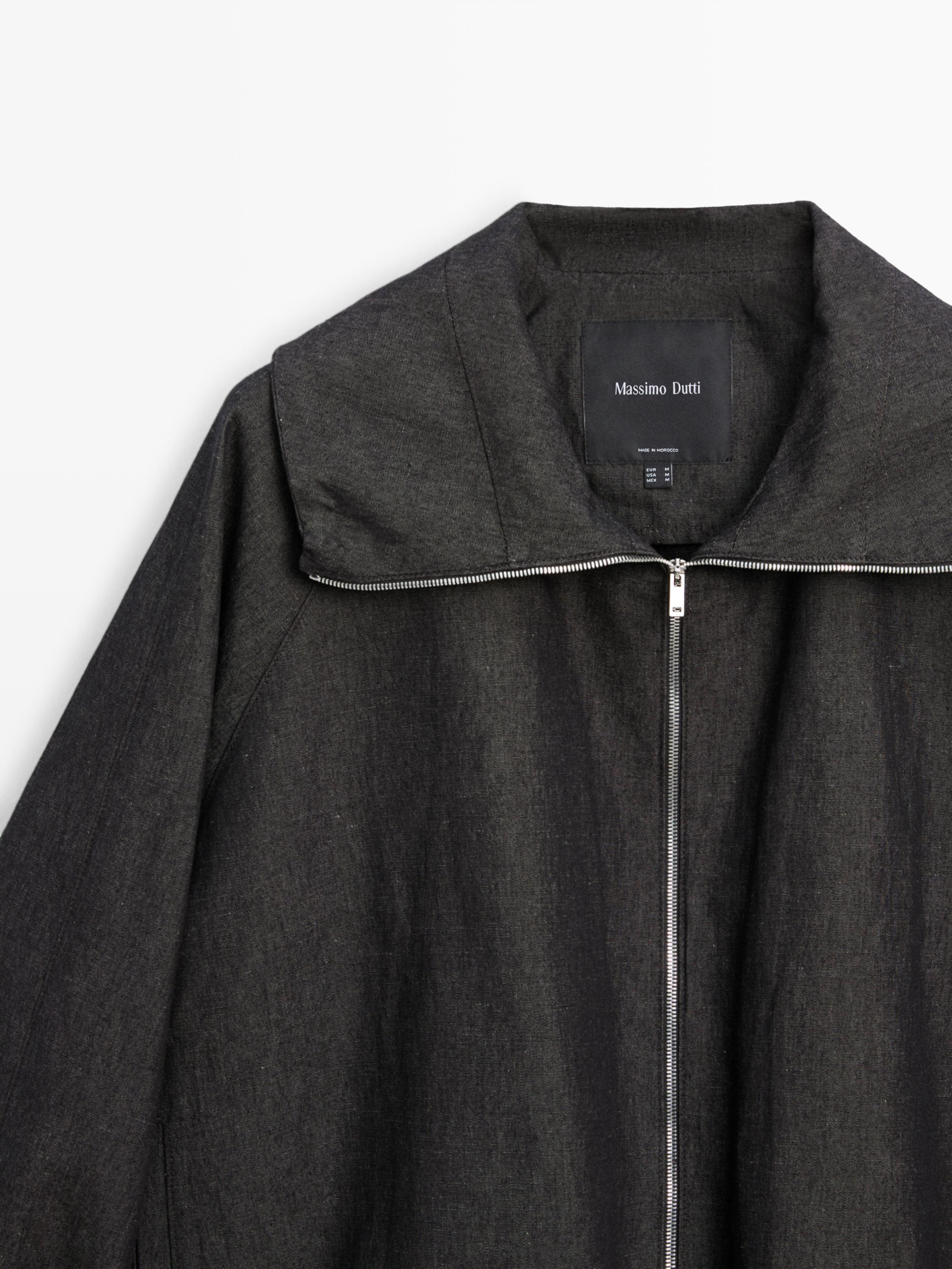 Linen blend bomber jacket