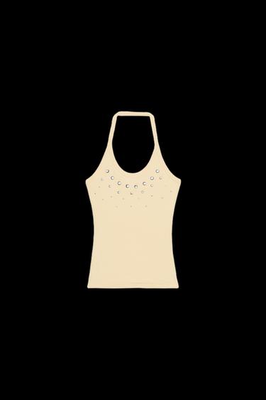 HALTER TOP WITH STUDS - Yellow by Zara - Image 0