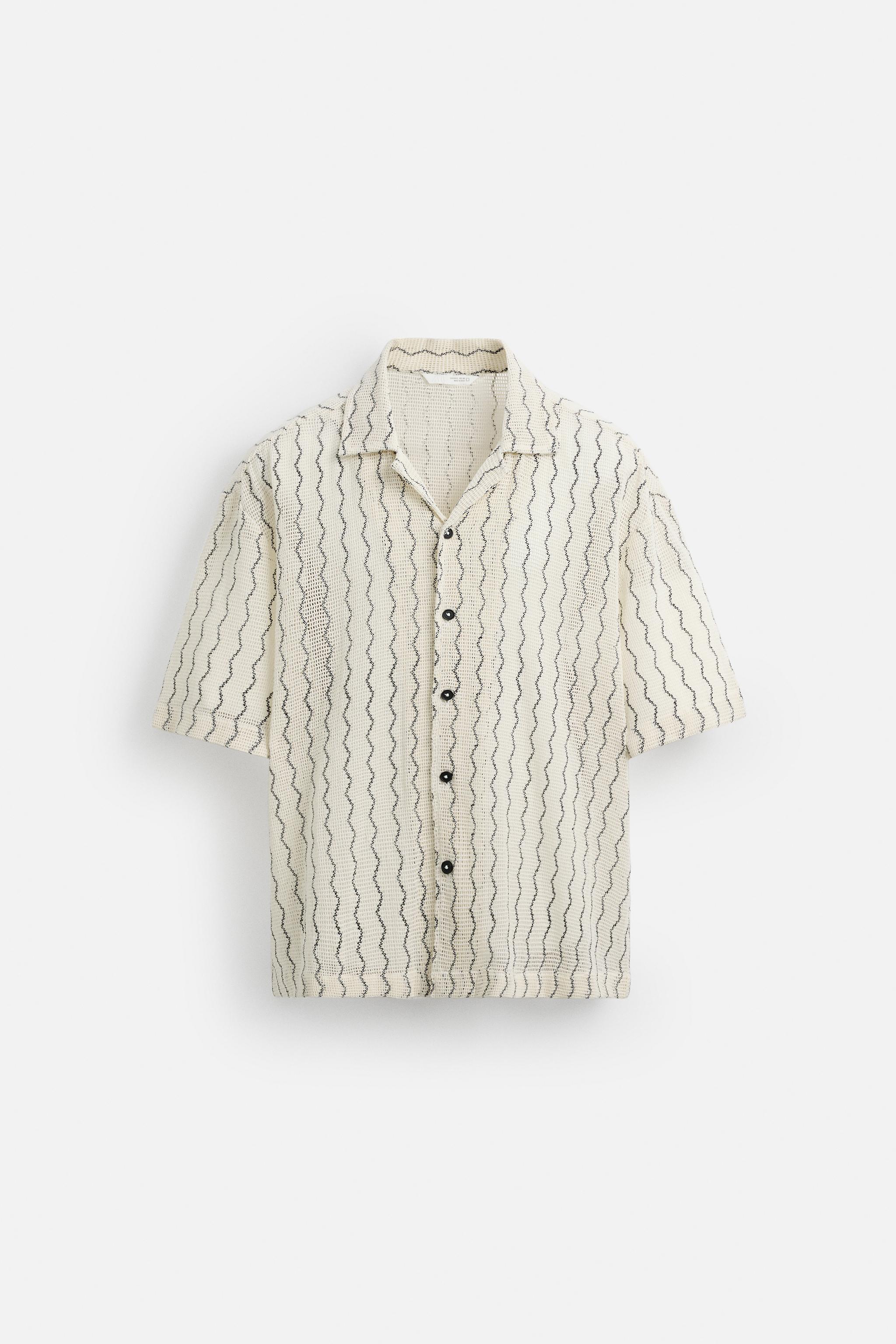 【ZARA】オープンワーク構造シャツ 3772/400/070 オープンワーク構造シャツ - グリーン | ZARA Japan / 日本
