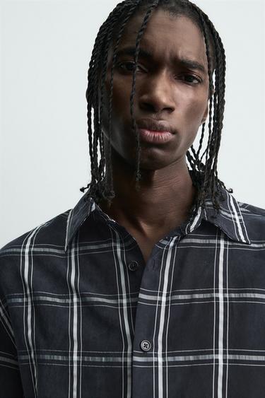 CHEMISE FLUIDE À CARREAUX - Bleu marine de Zara - Image 5