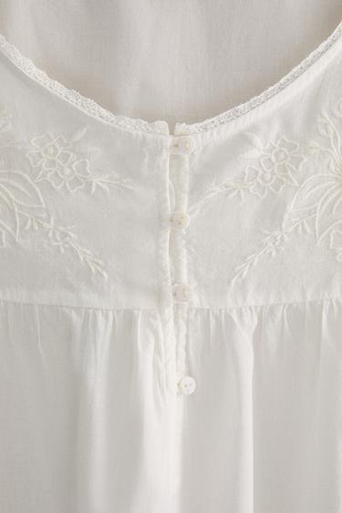 CHEMISE DE NUIT COTON BRODERIES - Blanc cassé de Zara - Image 3
