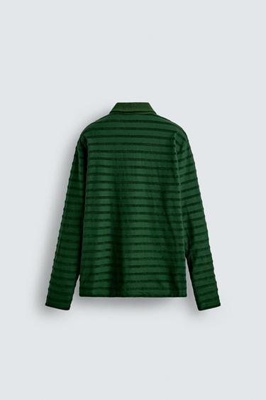 STRIPED JACQUARD TOWELLING POLO SHIRT - Green by Zara - Image 7