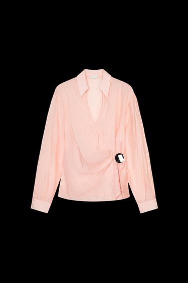 CAMISA CRUZADA APLIQUE DORADO - rosa claro de Zara