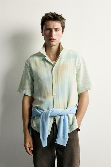 Zara REGULAR FIT STRIPED JACQUARD SHIRT - Sea green