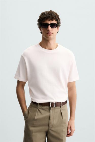 REGULAR FIT KNIT T-SHIRT - Chalk pink by Zara