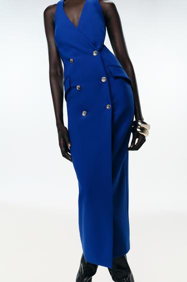 ROBE MI-LONGUE TUBE CROISÉE - Bleu roi de Zara - Image 2