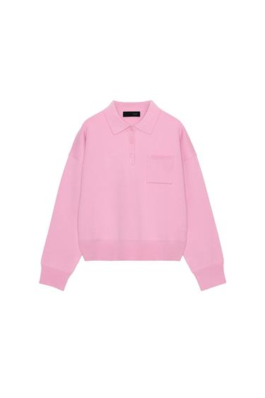 KNIT POLO SHIRT WITH POCKET - Pastel pink by Zara