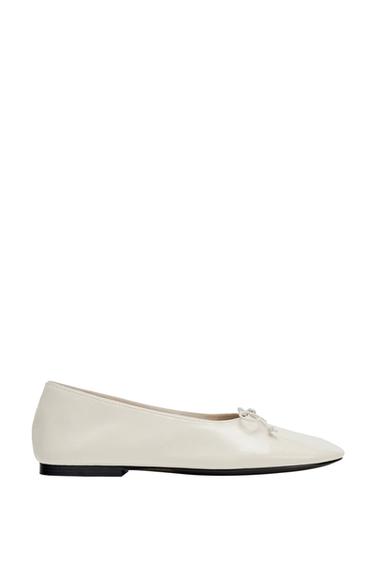 LIMITED EDITION LEATHER BALLERINAS WITH BOW - Ecru White by Zara
