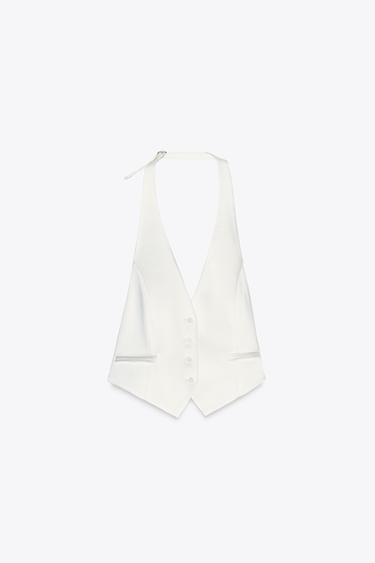 TOP GILET SATINÉ DOS NU - Blanc cassé de Zara - Image 4