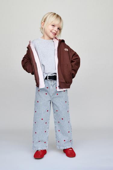 Zara EMBROIDERED STRIPES AND HEARTS CULOTTE JEANS - Blue