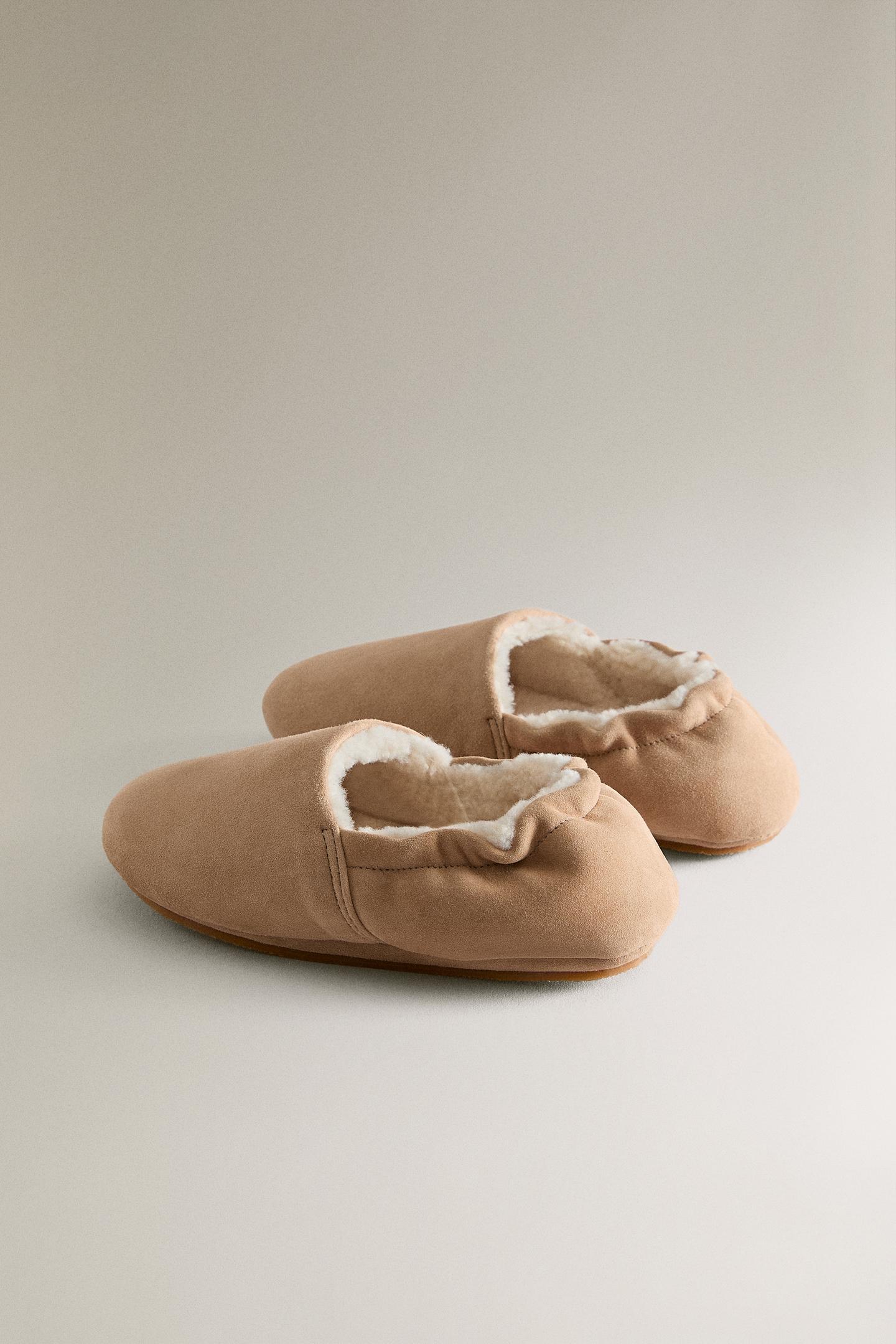 Детские тапочки Zara KIDS' Cozy Leather Slippers, цвет: Коричневый — фото 4