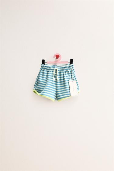 ZARA TIMELESS - ストライプ柄タオル地バミューダパンツミディアムブルーZaraのZARA TIMELESS - ストライプ柄タオル地バミューダパンツ - ミディアムブルー 