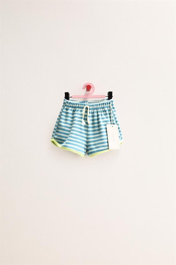 ZARA TIMELESS - BERMUDA COM EFEITO DE TOALHA LISTRADA - Azul-médio da Zara - Imagem 0